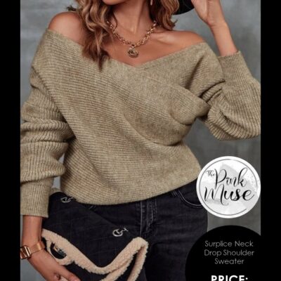 Surplice Neck Drop Shoulder Sweater